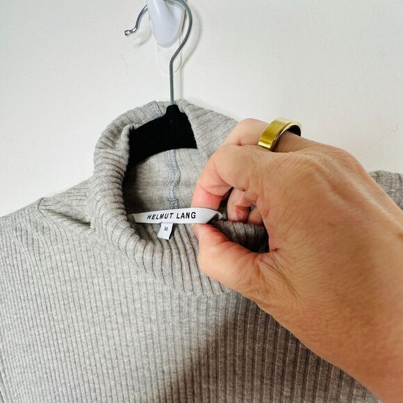 Helmut Lang Gray Turtleneck Long Sleeve Ribbed Knit Mini Dress Longline Top Med - Picture 5 of 13